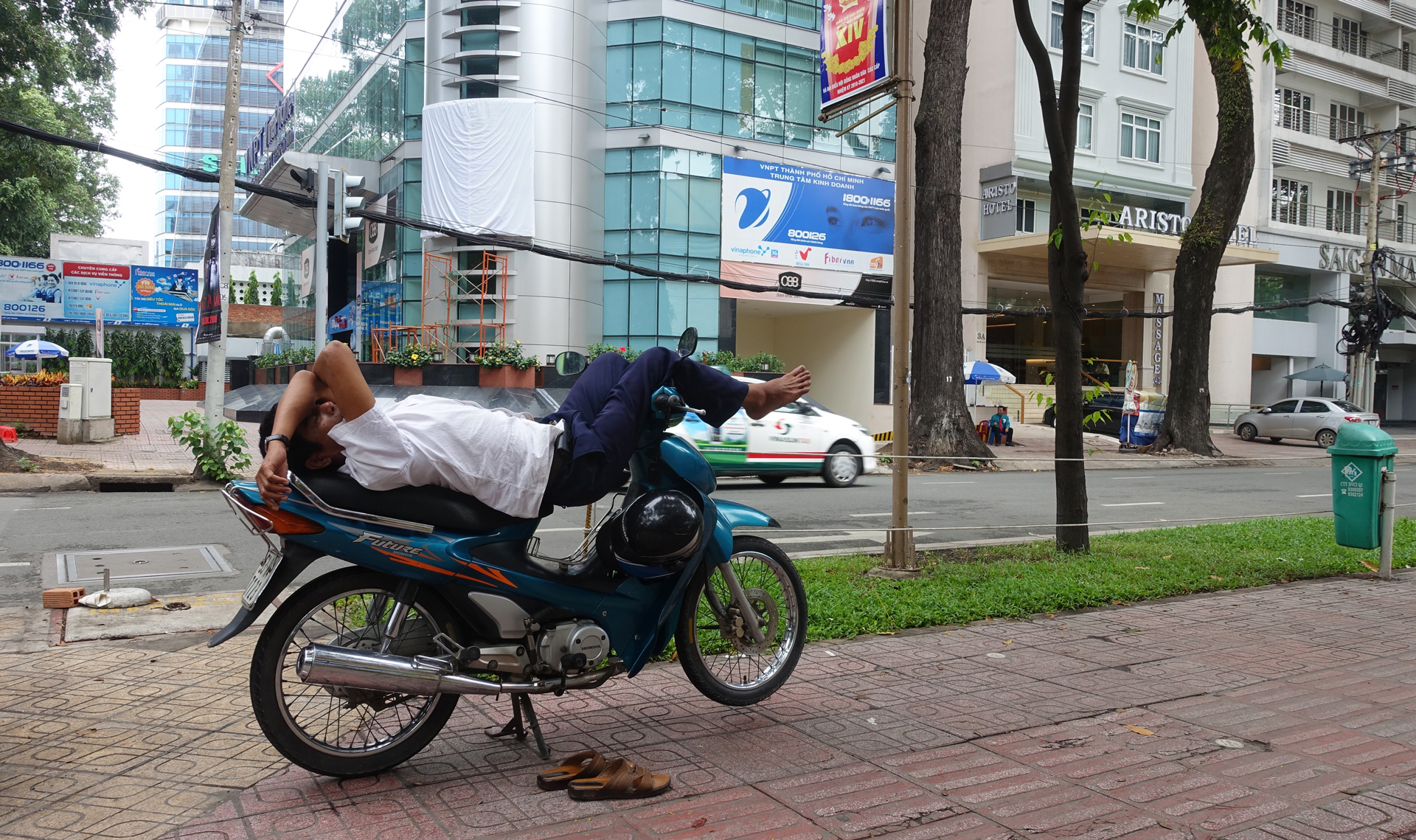 Sleeping on a motorbike