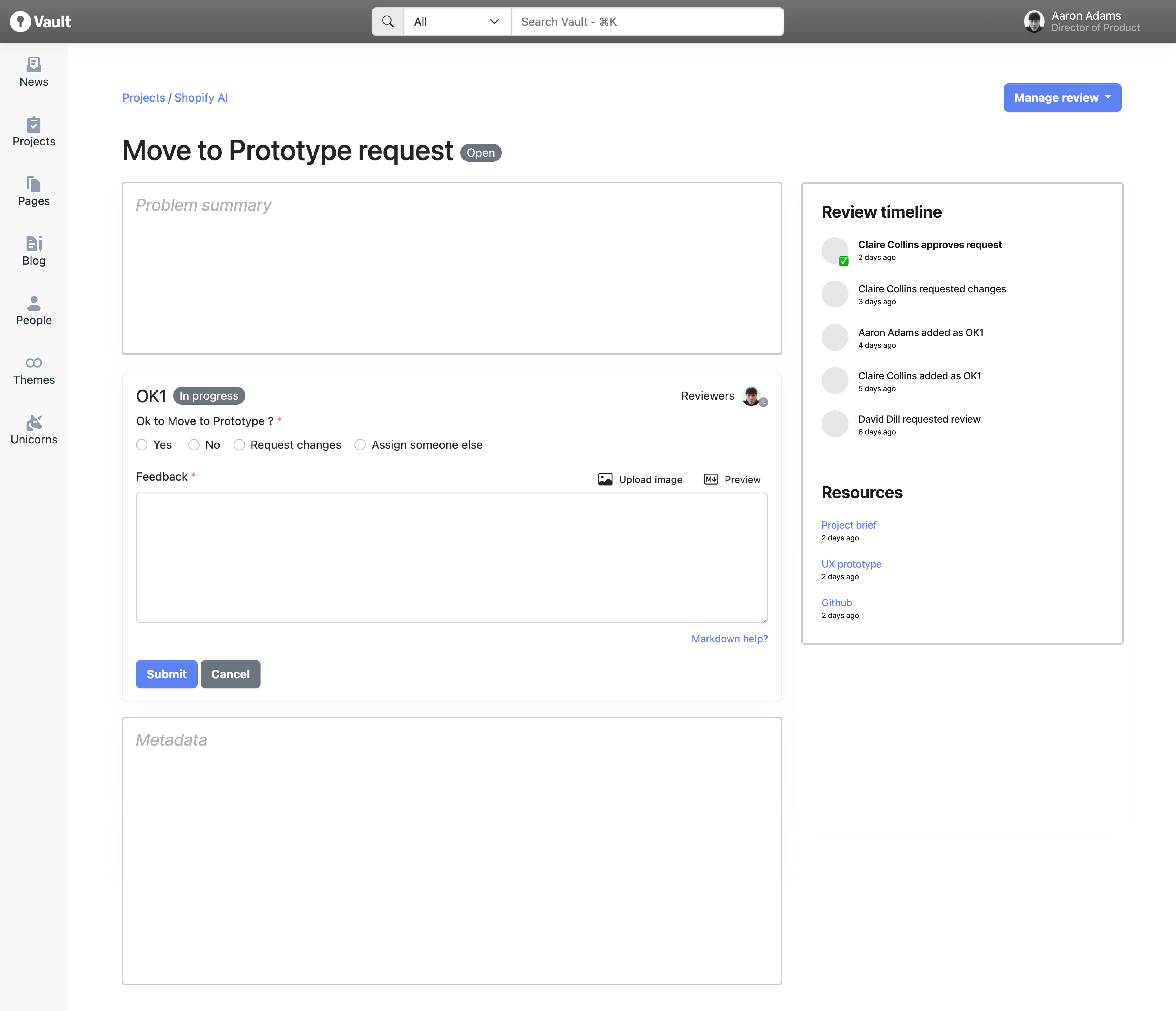 Initial review wireframe